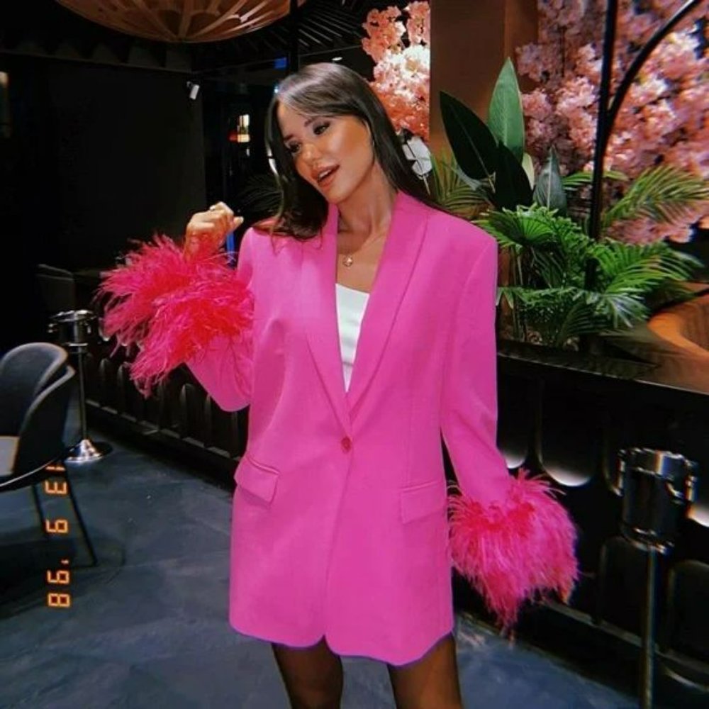 ZARA FEATHER BLAZER PINK - Picture 5 of 8
